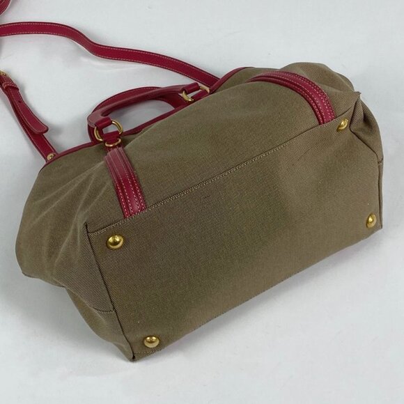 Prada Logo Jacquard Handbag 2-Way Shoulder Bag Ribbon Handbag Canvas Brown - Picture 2 of 9
